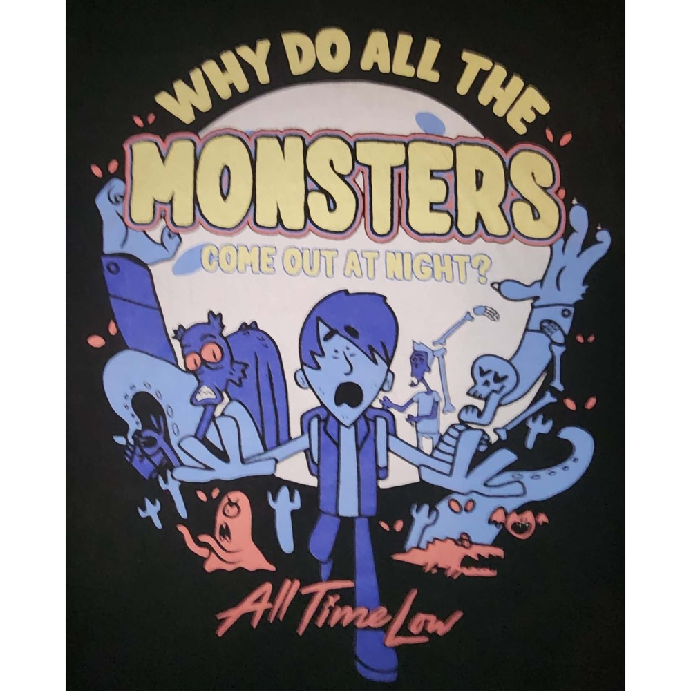 All Time Low Monsters Band Shirt Mens Black Graphic Tee Pop Punk Rock T-Shirt - Picture 2 of 3